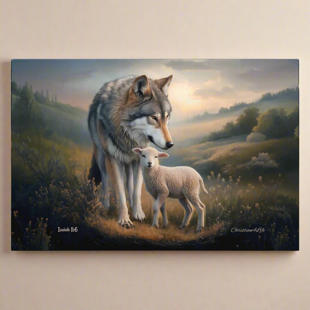 Wolf and Lamb, Christian Wall Art, Gallery Wrapped Canvas, Isaiah 11:6
