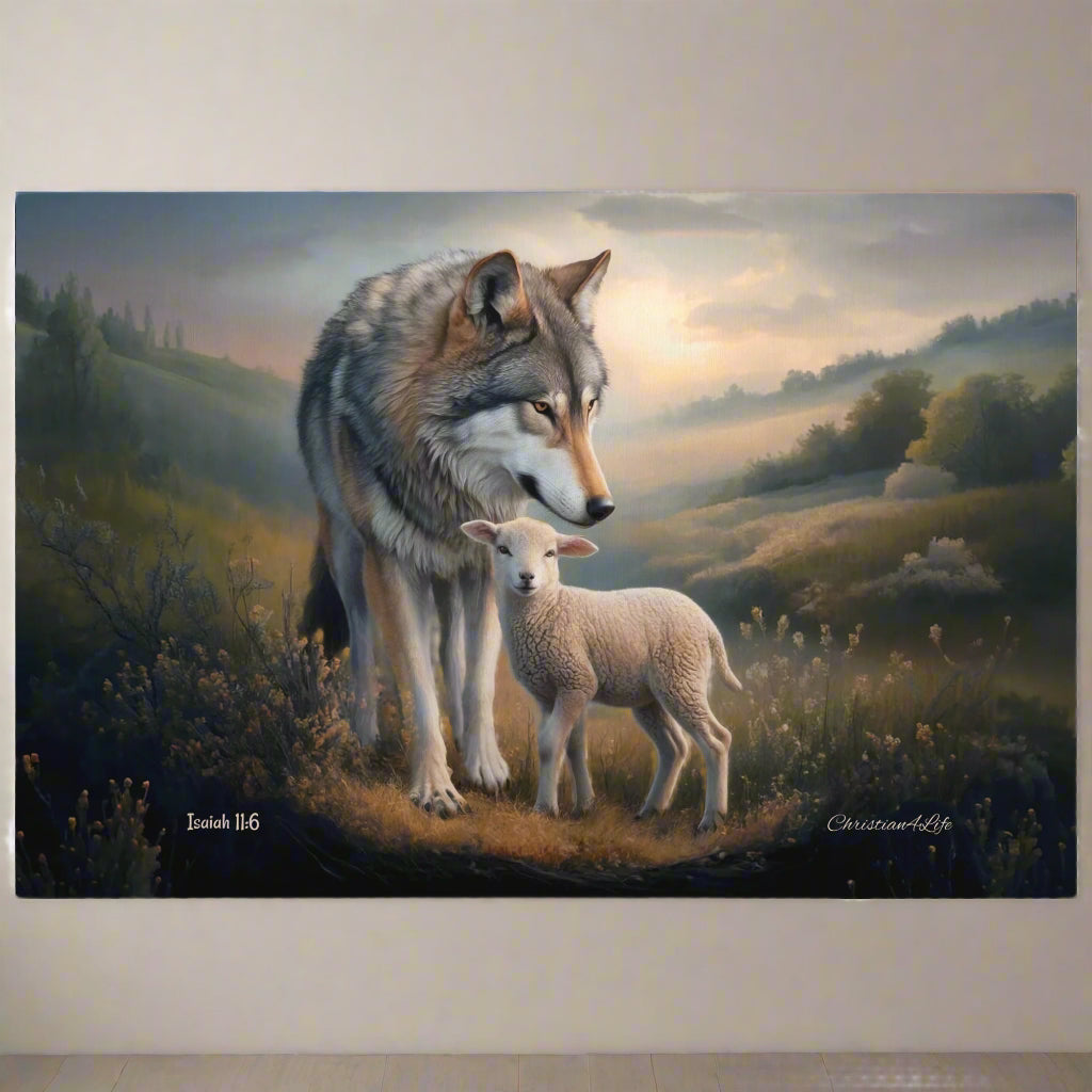 Wolf and Lamb, Christian Wall Art, Gallery Wrapped Canvas, Isaiah 11:6