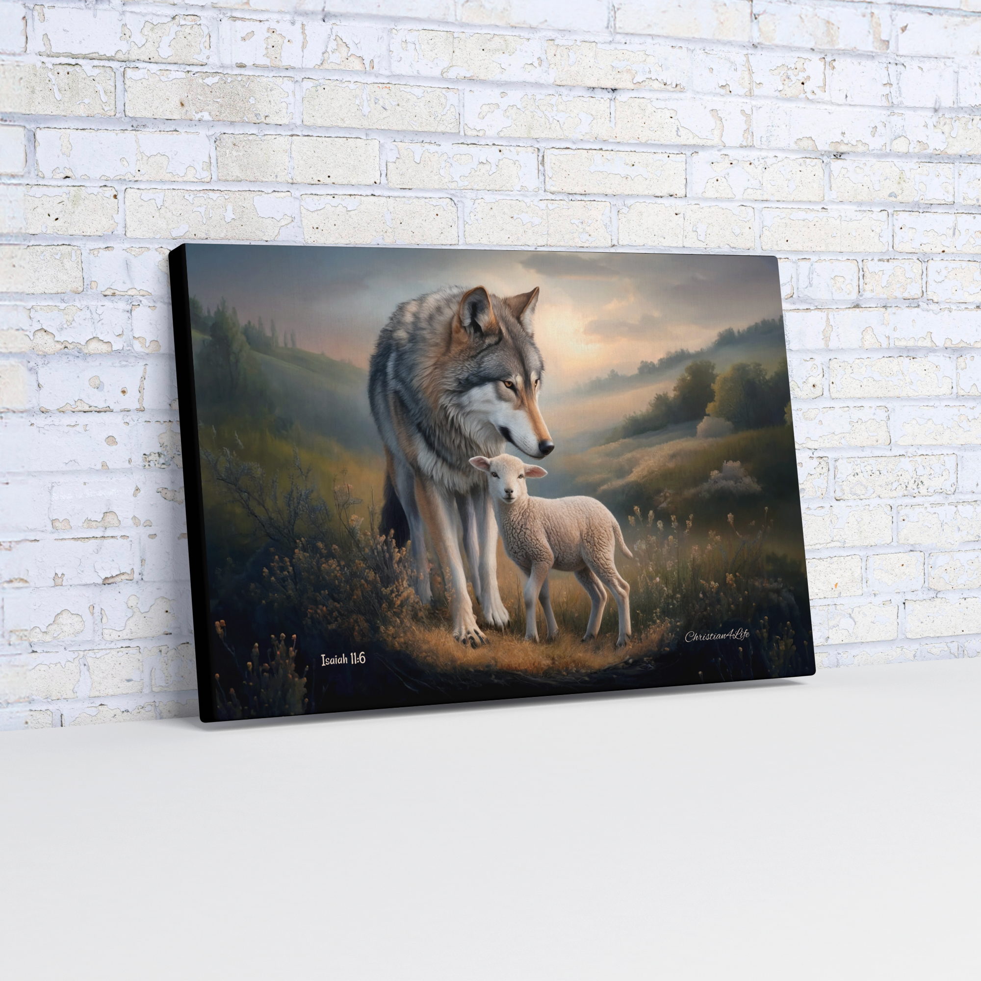 Wolf and Lamb, Christian Wall Art, Gallery Wrapped Canvas, Isaiah 11:6