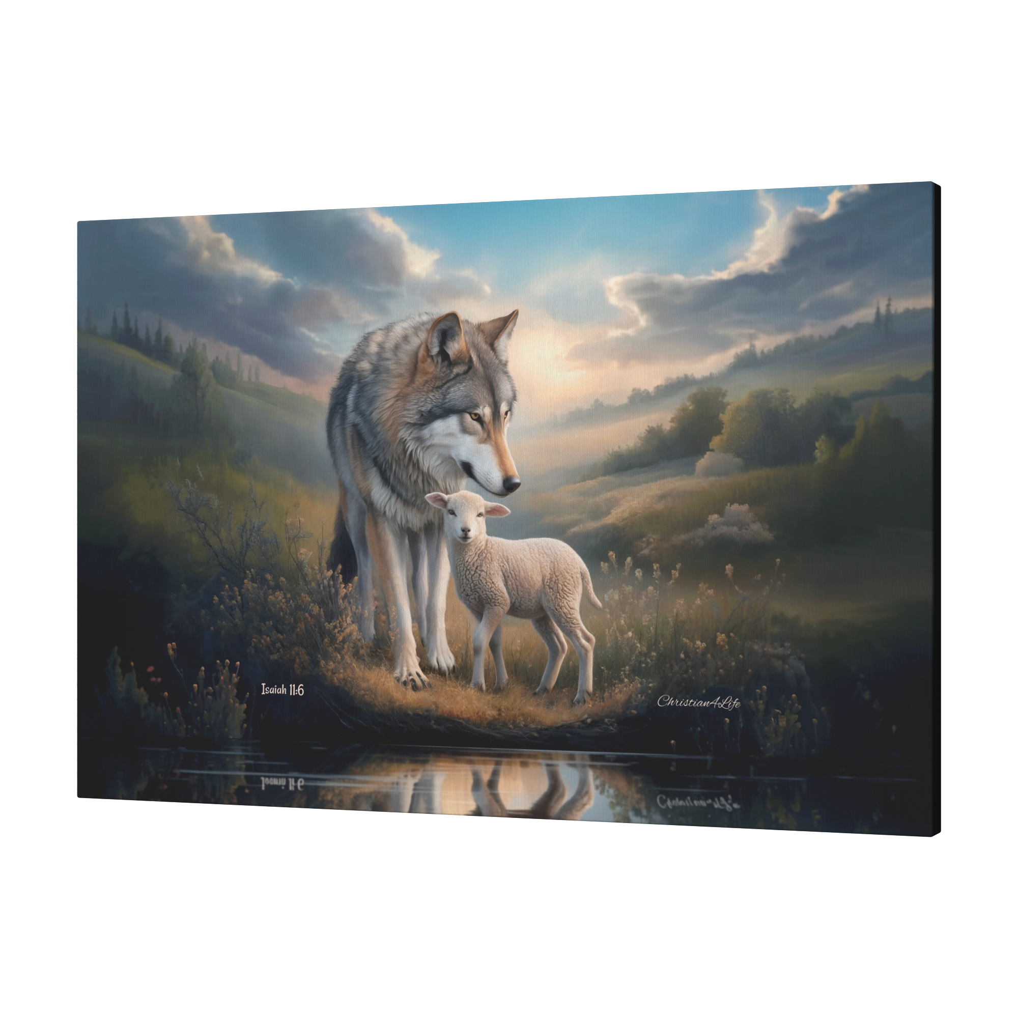 Wolf and Lamb Reflection, Christian Wall Art, Gallery Wrapped Canvas, Isaiah 11:6