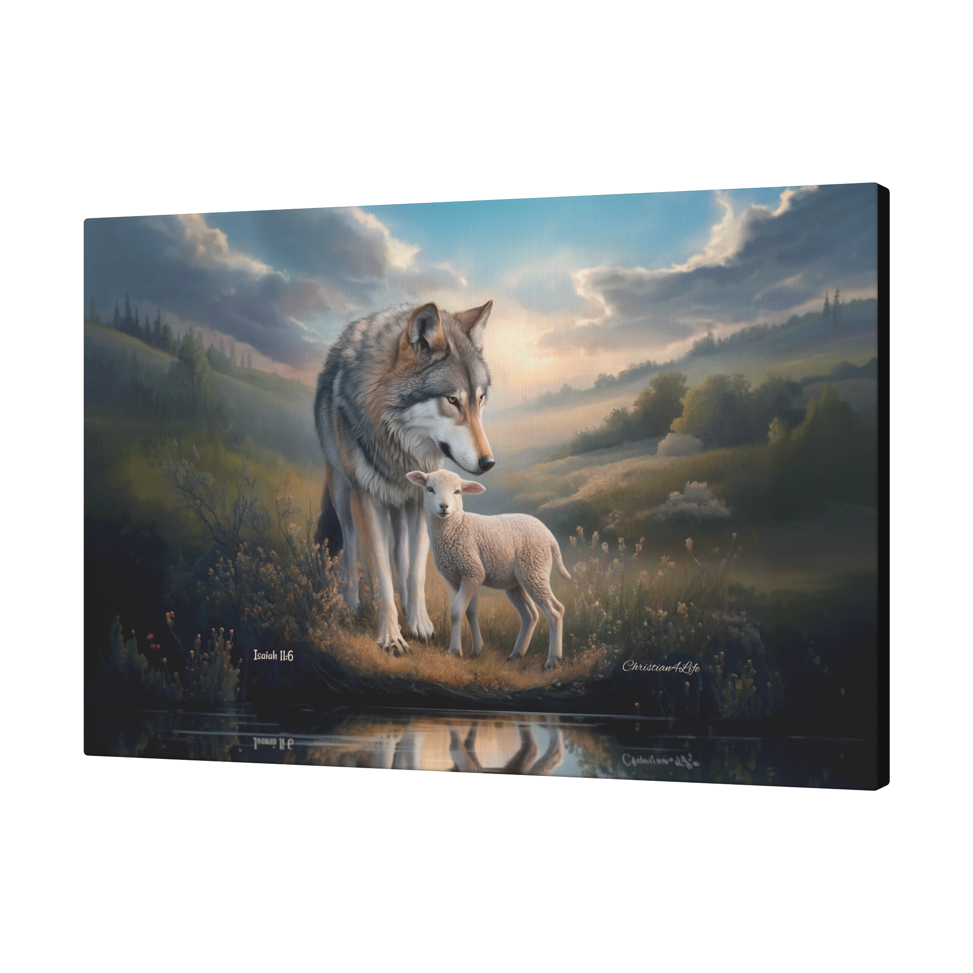 Wolf and Lamb Reflection, Christian Wall Art, Gallery Wrapped Canvas, Isaiah 11:6