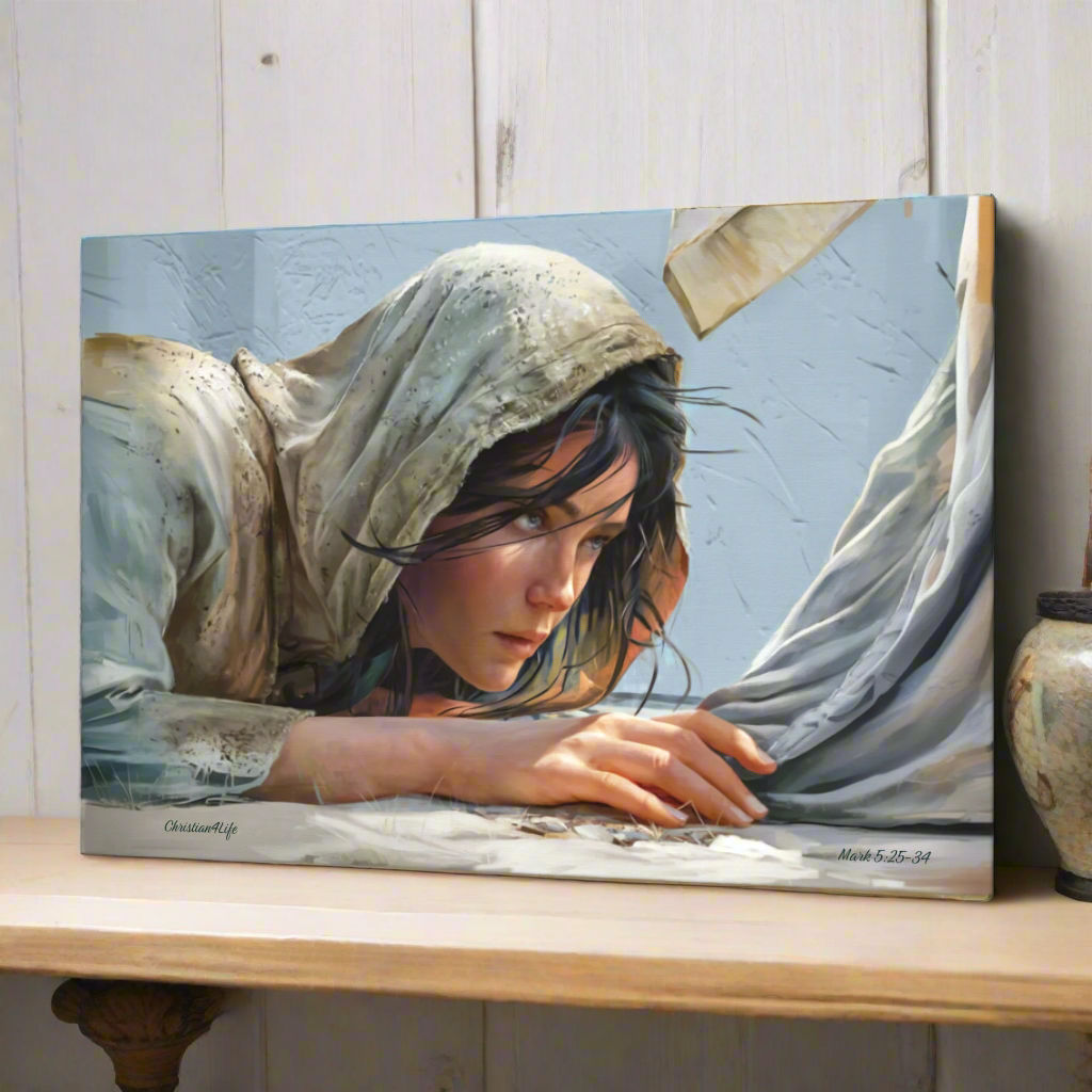 Woman Reaching to Touch the Hem of Jesus' Garment - Christian Gallery Wrapped Canvas Art Print