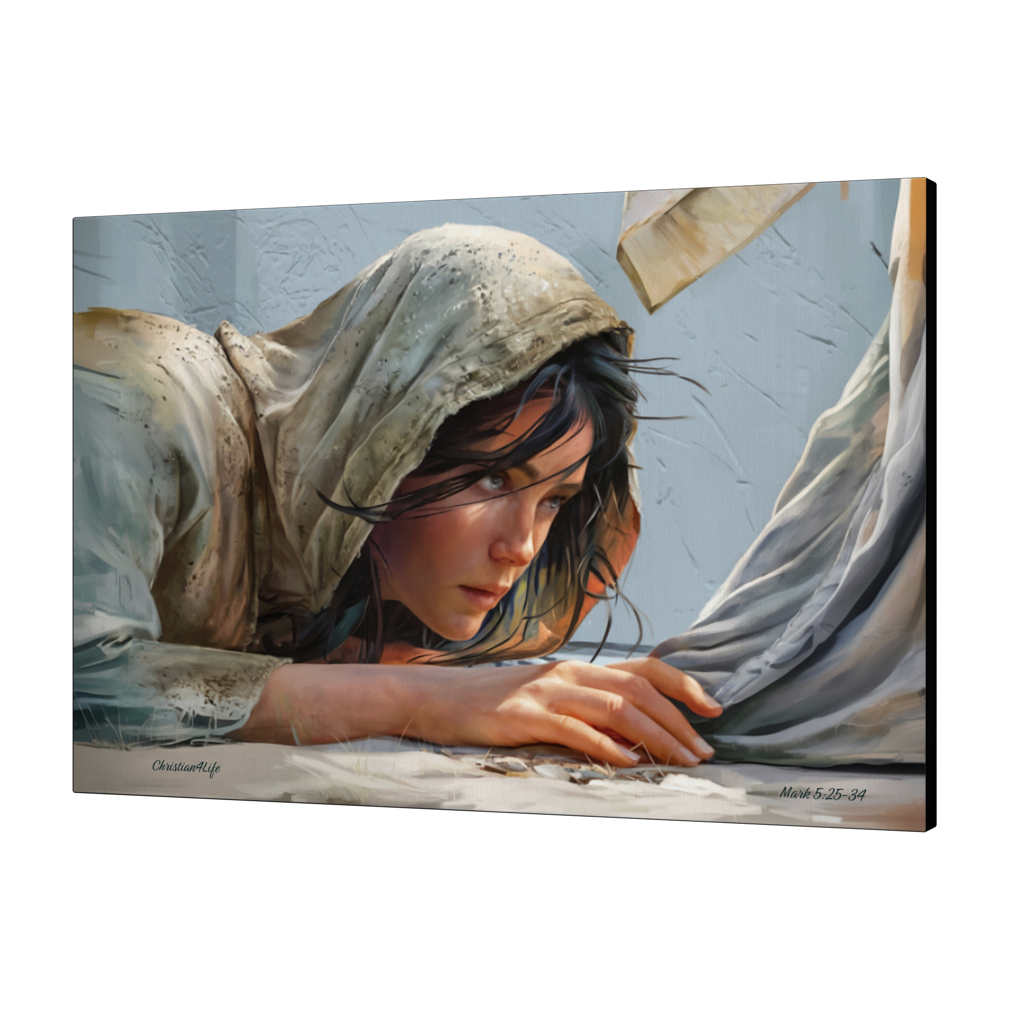 Woman Reaching to Touch the Hem of Jesus' Garment - Christian Gallery Wrapped Canvas Art Print