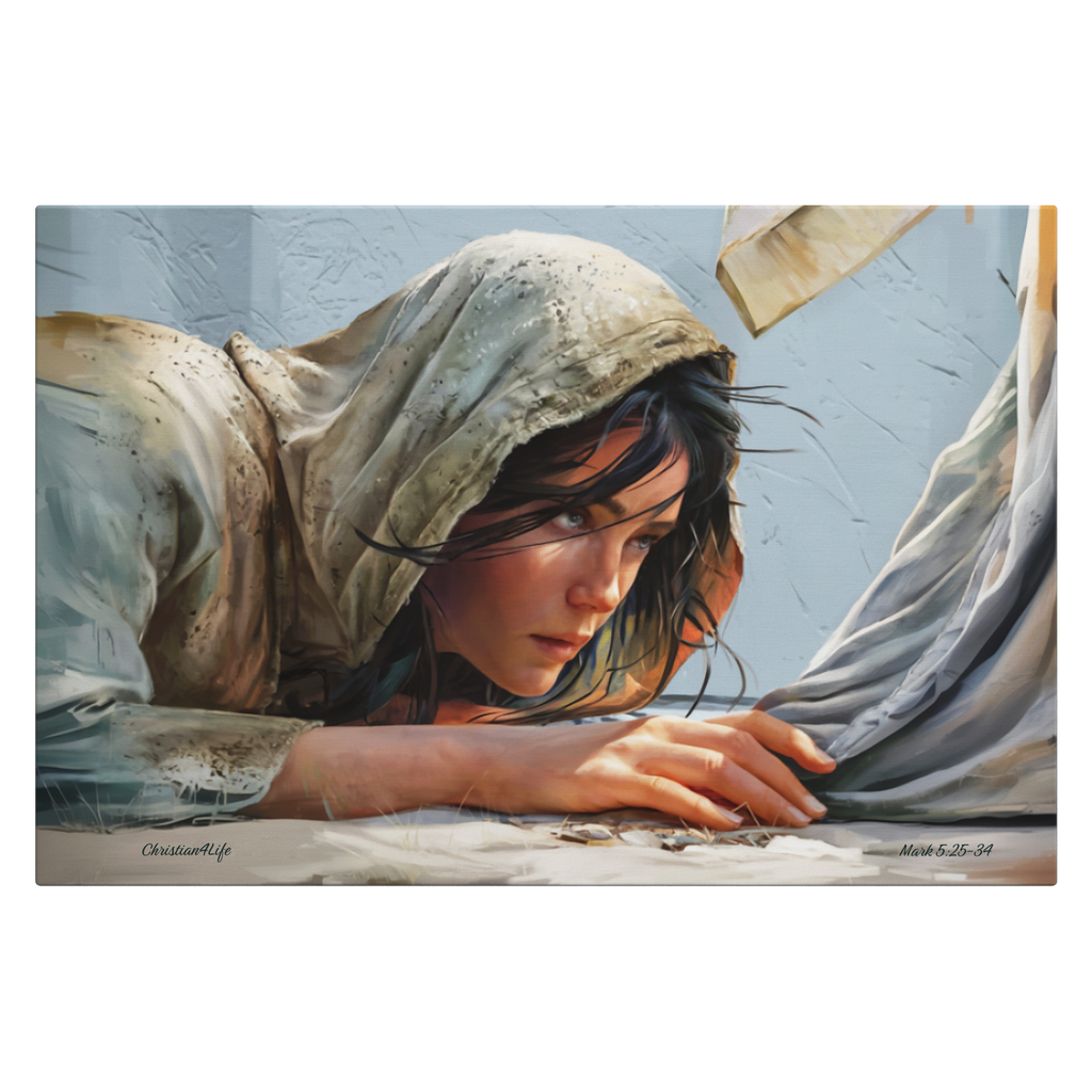 Woman Reaching to Touch the Hem of Jesus' Garment - Christian Gallery Wrapped Canvas Art Print
