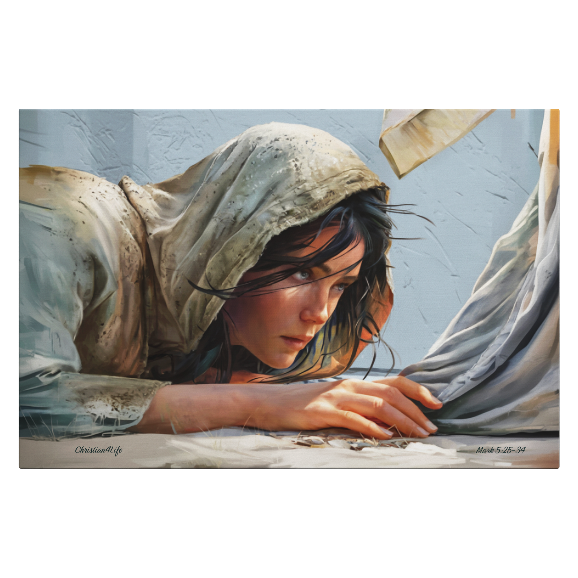 Woman Reaching to Touch the Hem of Jesus' Garment - Christian Gallery Wrapped Canvas Art Print