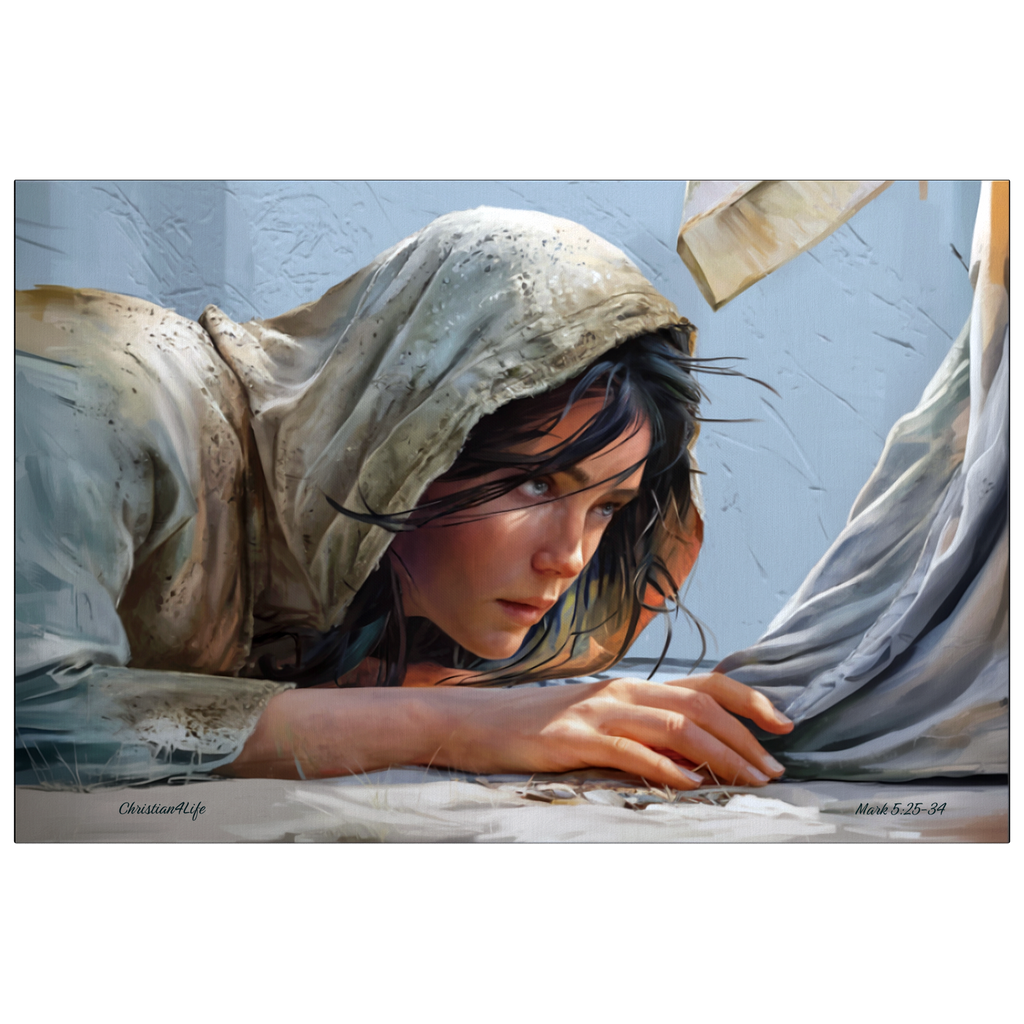 Woman Reaching to Touch the Hem of Jesus' Garment - Christian Gallery Wrapped Canvas Art Print