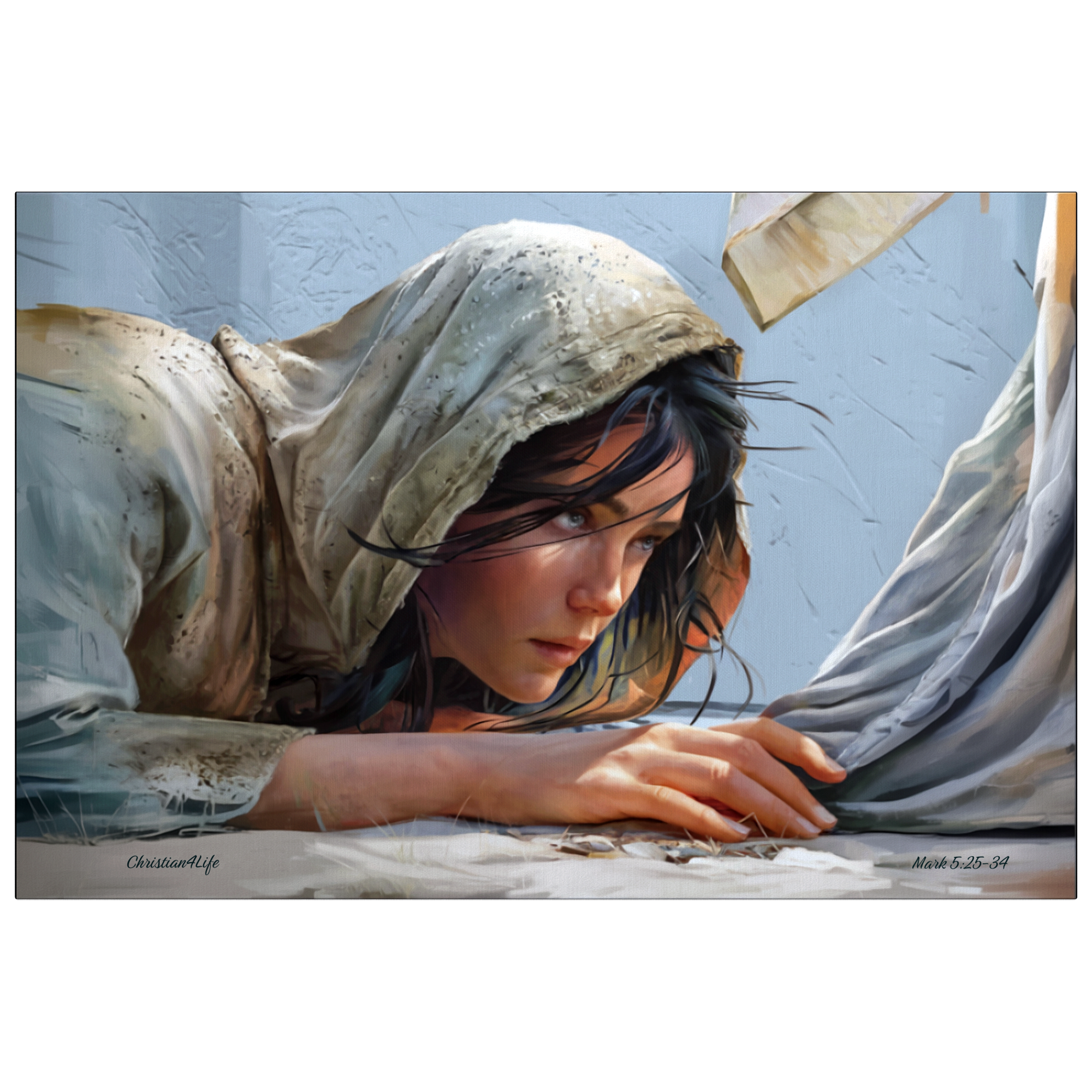 Woman Reaching to Touch the Hem of Jesus' Garment - Christian Gallery Wrapped Canvas Art Print