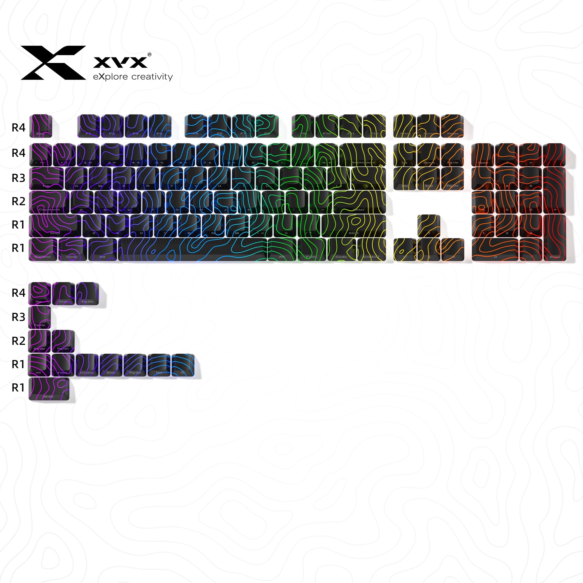 XVX IMD Topographic New Version Pattern Shine-Through OEM Profile Keycap Set