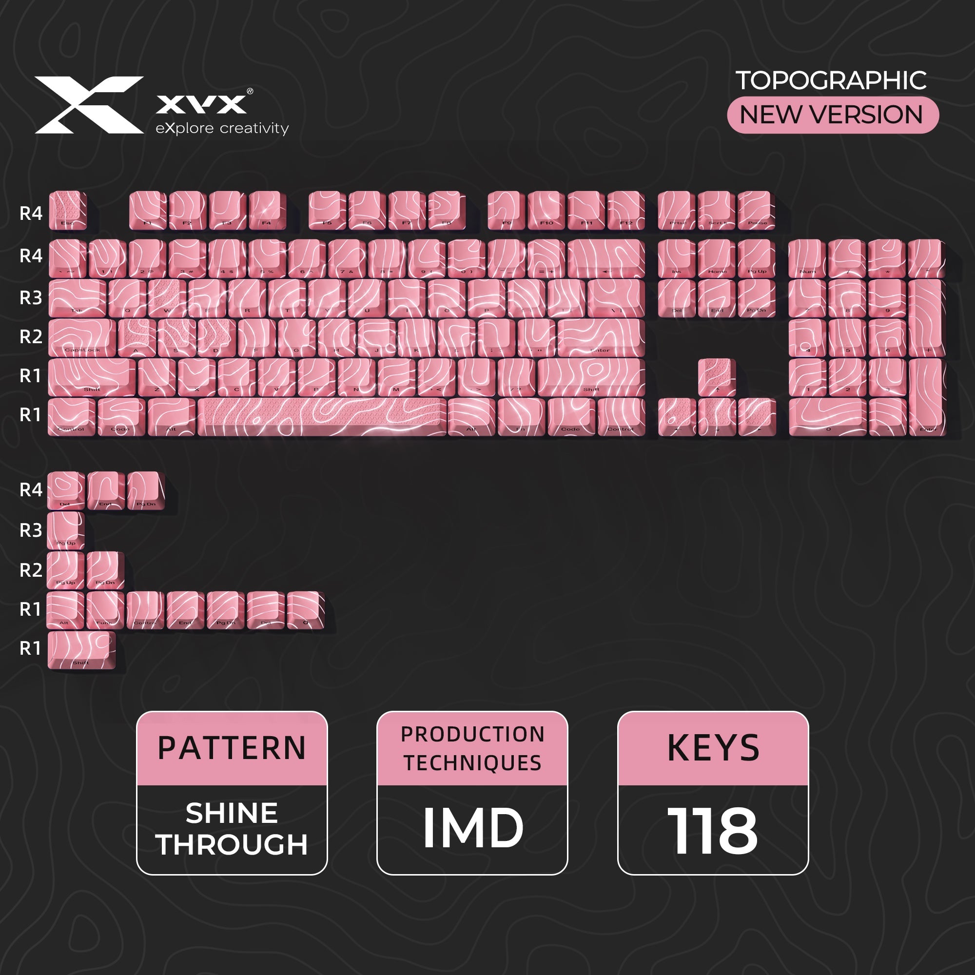 XVX IMD Topographic New Version Pattern Shine-Through OEM Profile Keycap Set