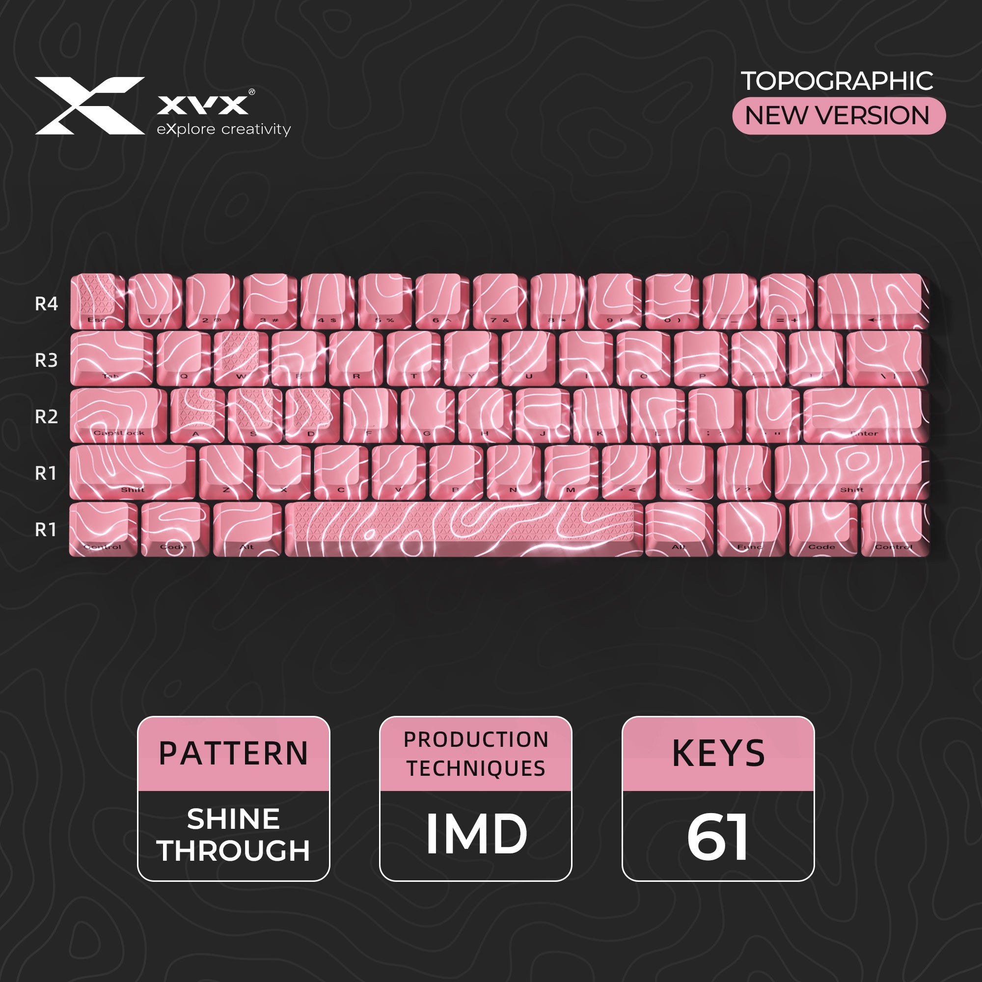 XVX IMD Topographic New Version Pattern Shine-Through OEM Profile Keycap Set