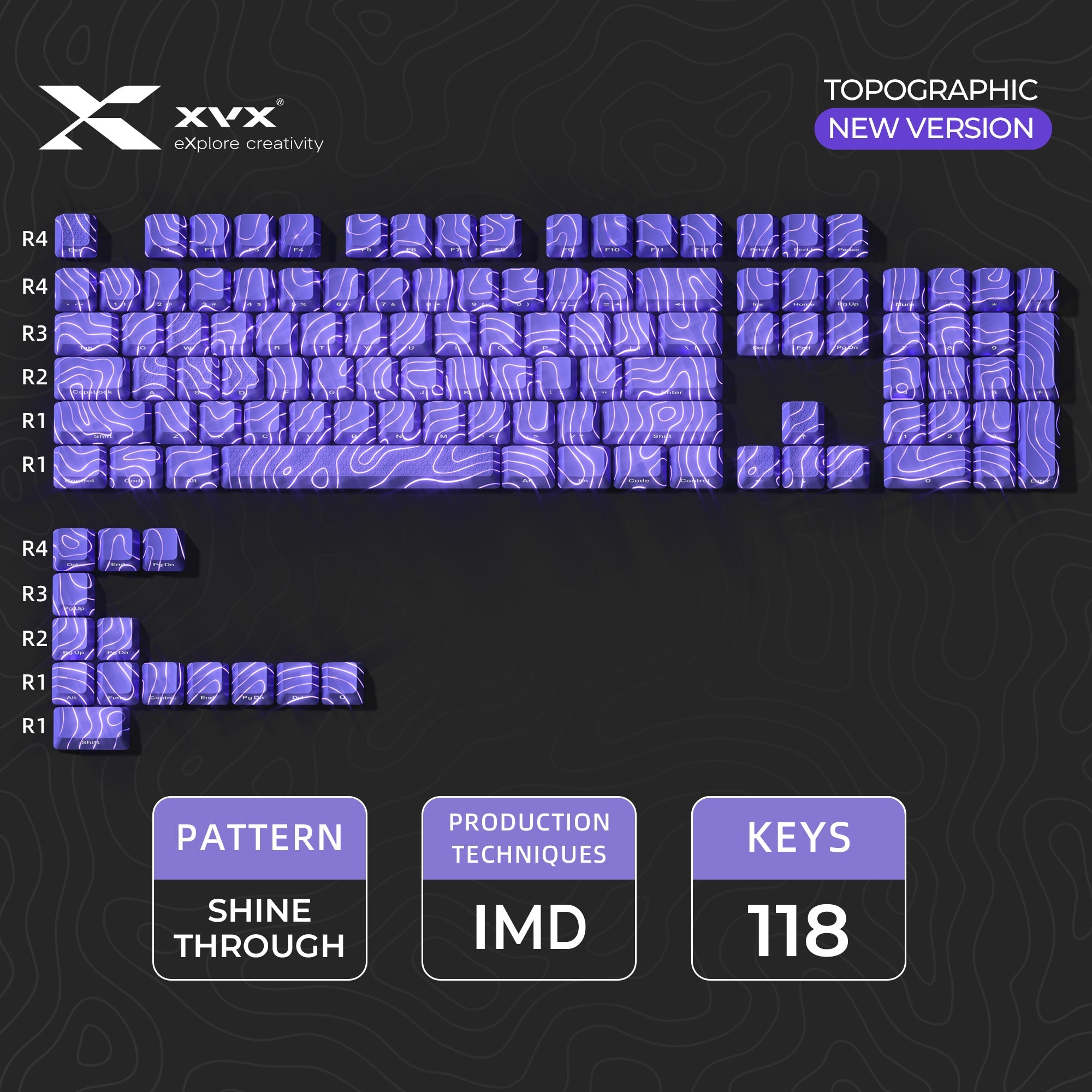XVX IMD Topographic New Version Pattern Shine-Through OEM Profile Keycap Set