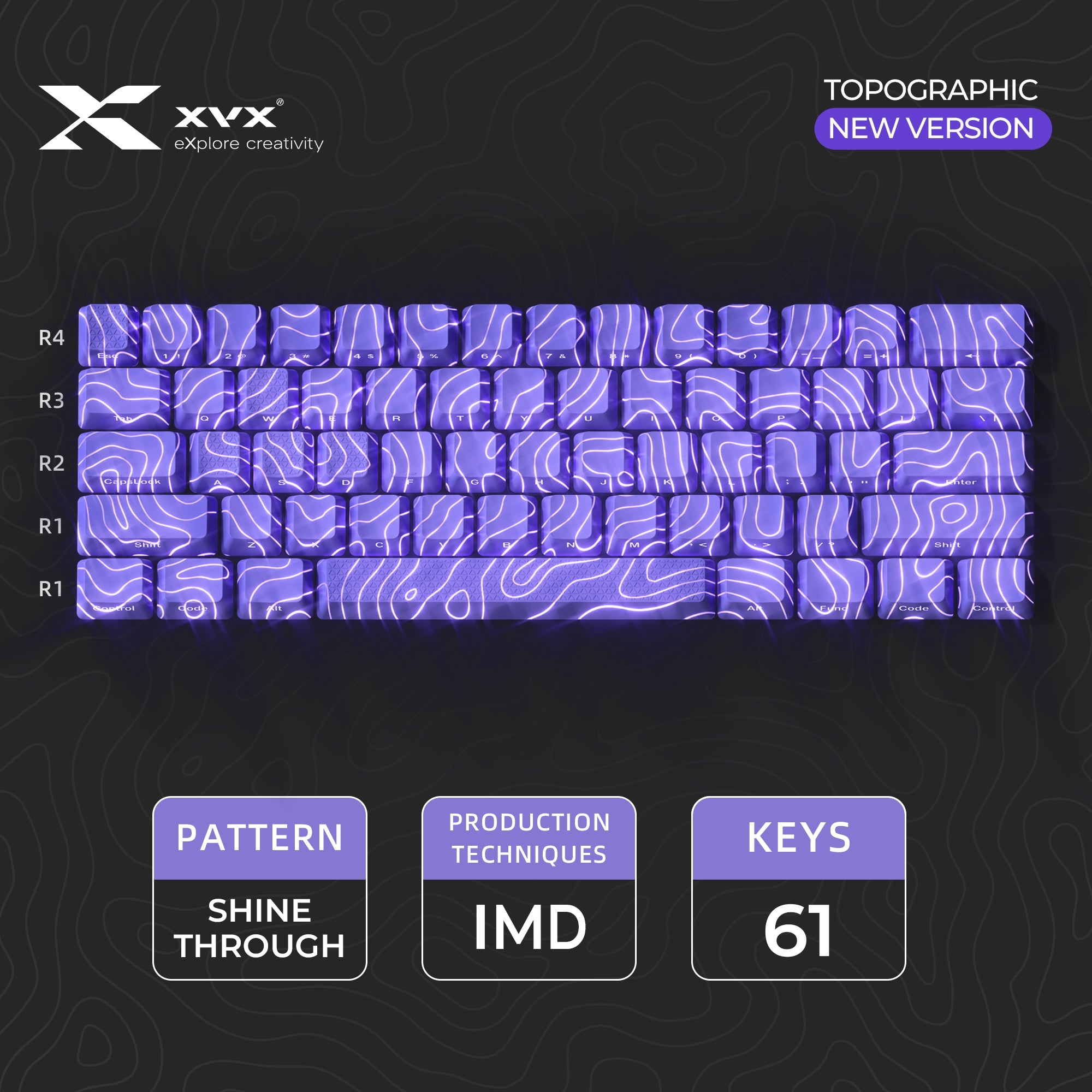 XVX IMD Topographic New Version Pattern Shine-Through OEM Profile Keycap Set
