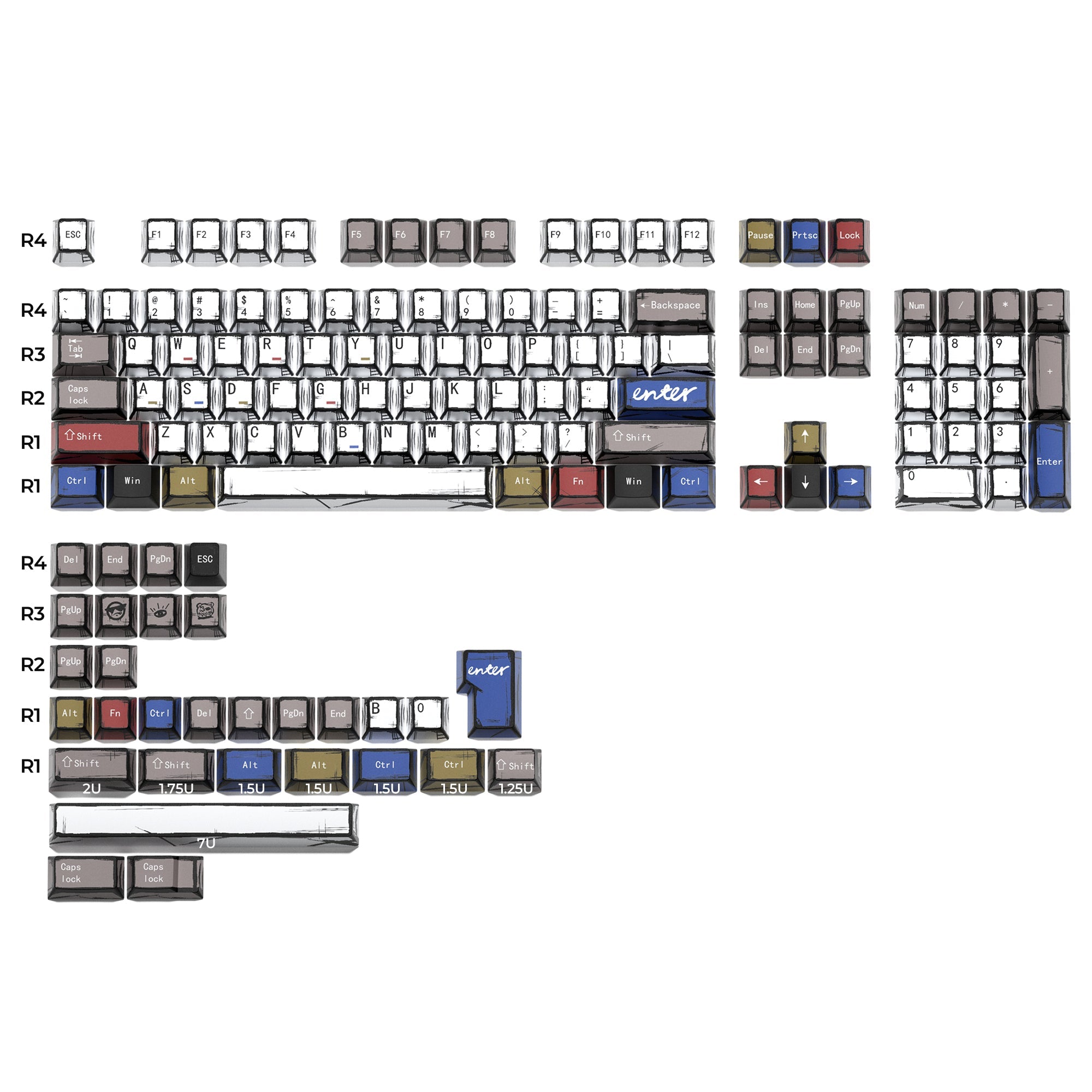 XVX Manga Theme Graffiti Cherry Profile 134-Key Dye-Sub PBT Keycap Set