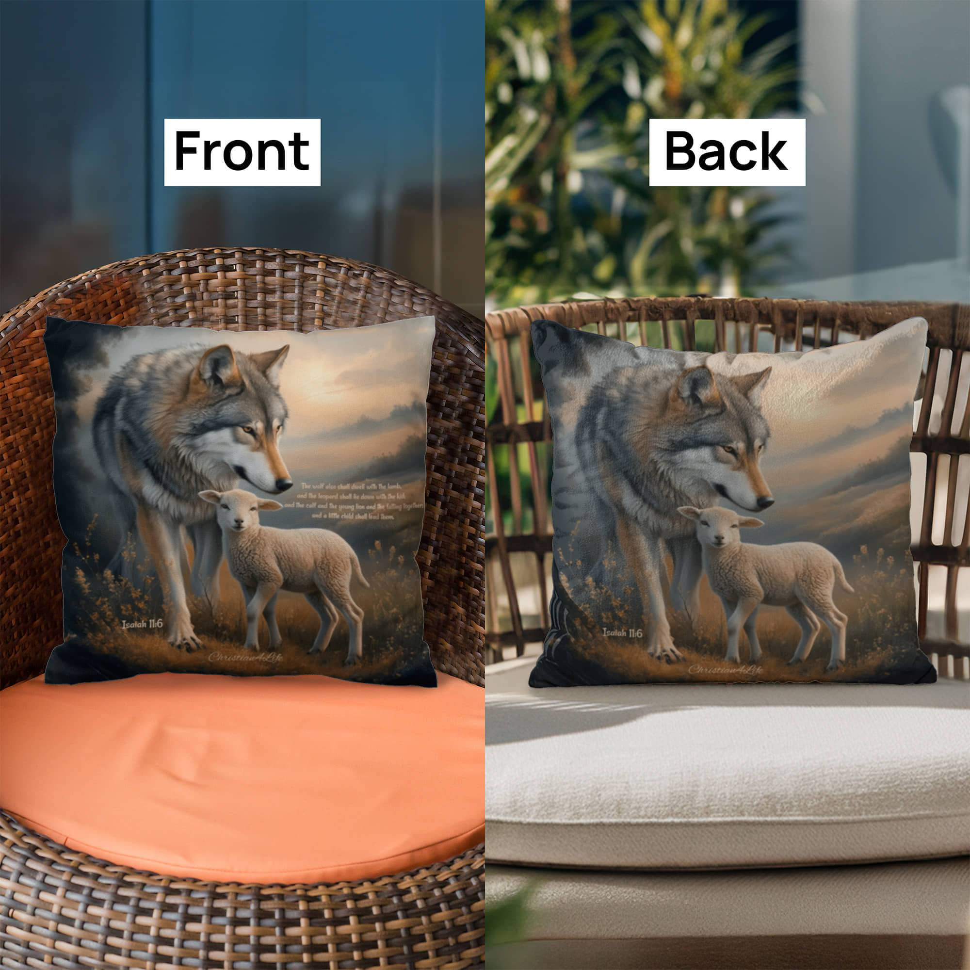 Wolf and Lamb Bible Verse Classic Pillow Isaiah 11:6 Bible quote, KJV (multiple sizes)