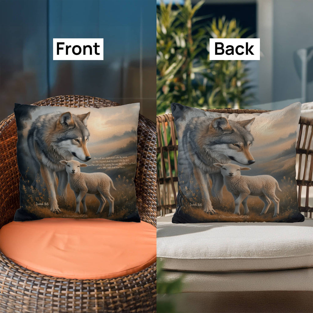 Wolf and Lamb Bible Verse Classic Pillow Isaiah 11:6 Bible quote, KJV (multiple sizes)