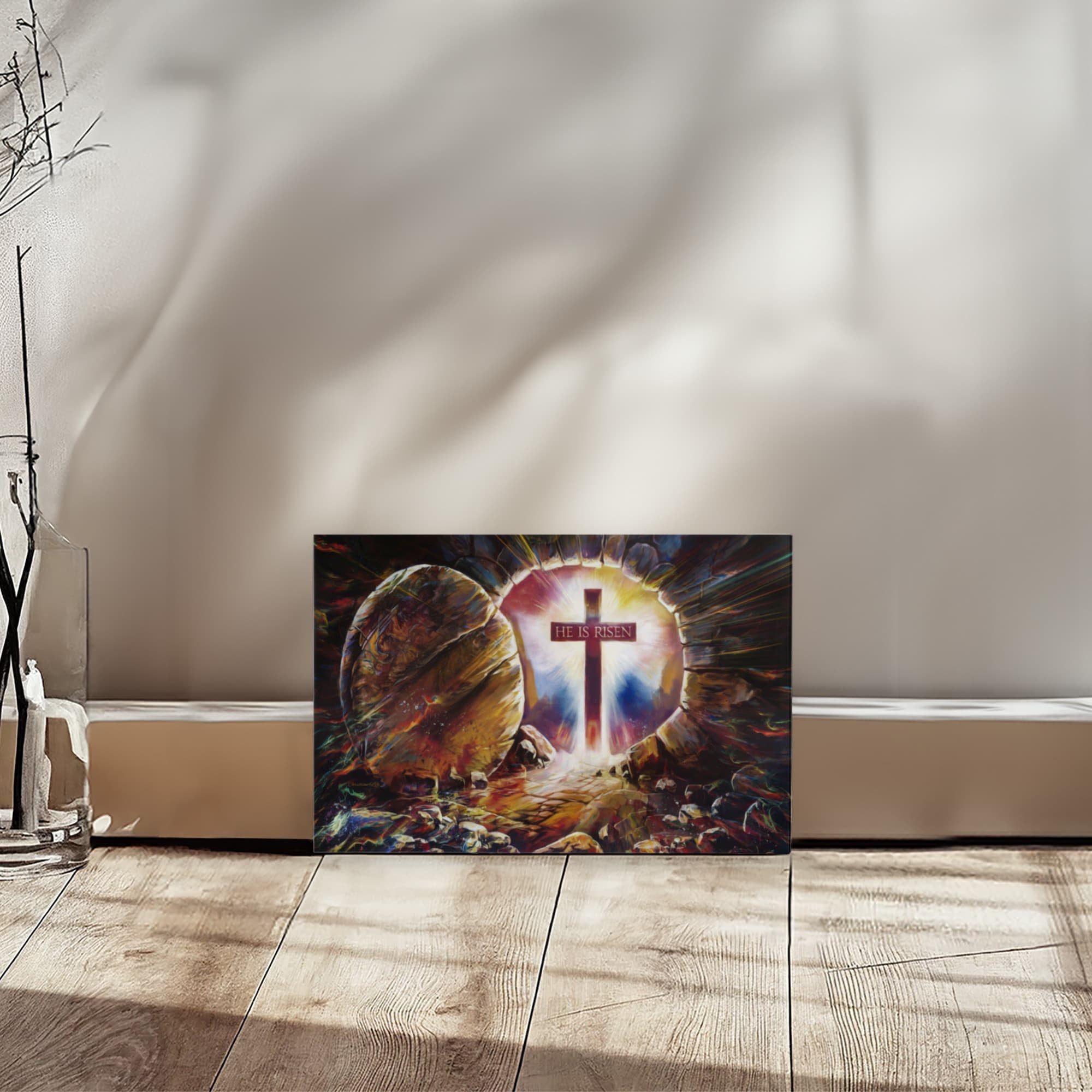 Colorful "He is Risen" Gallery Wrapped Canvas - Jesus Resurrection, Christian Easter Wall Art
