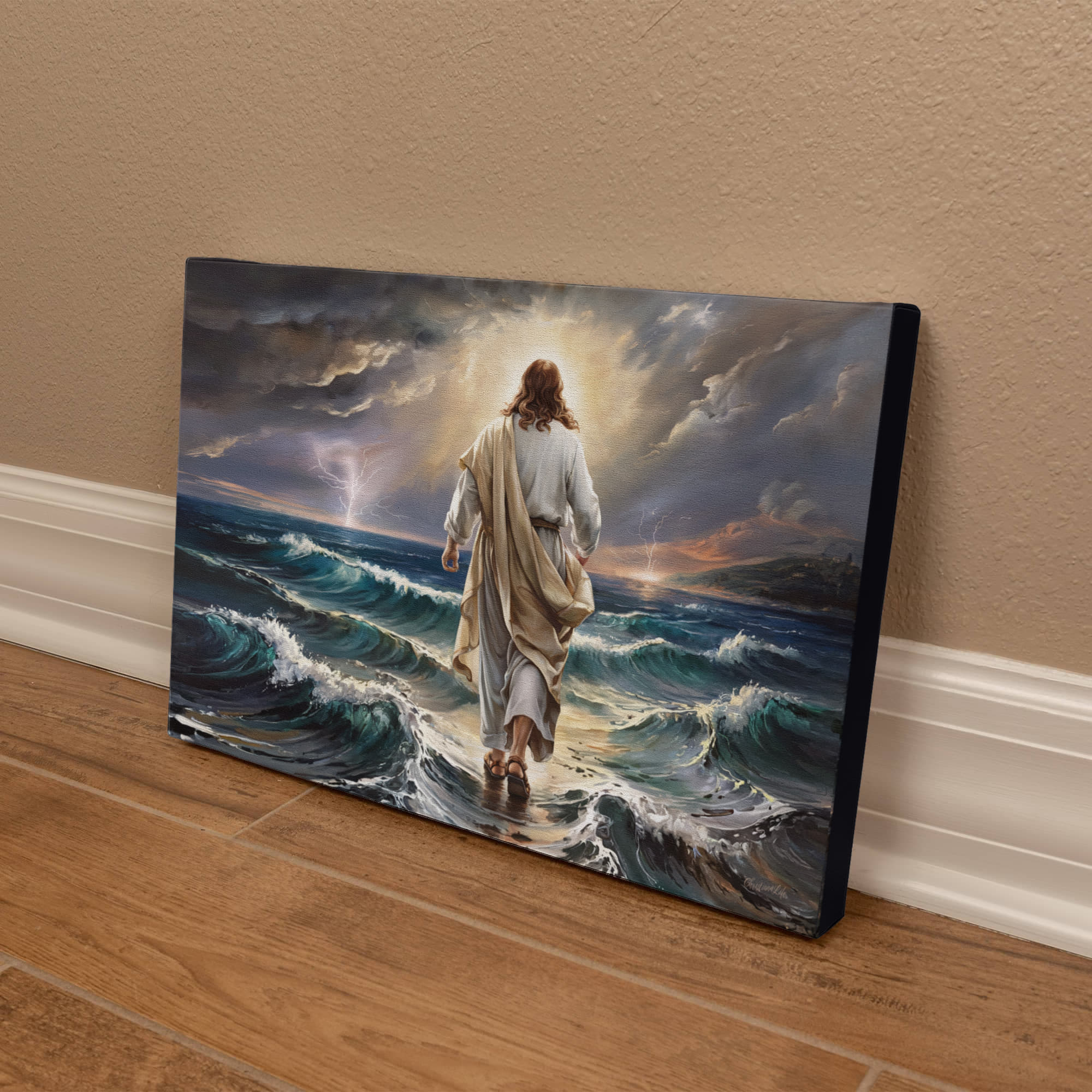 Jesus walking on water gallery-wrapped canvas, Christian Wall Art