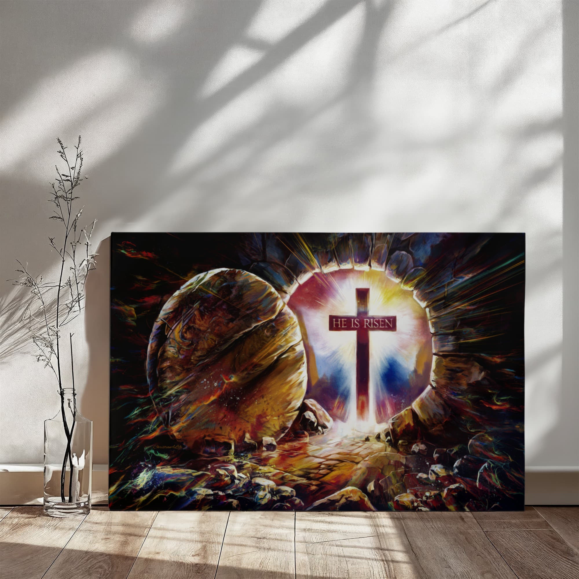 Colorful "He is Risen" Gallery Wrapped Canvas - Jesus Resurrection, Christian Easter Wall Art