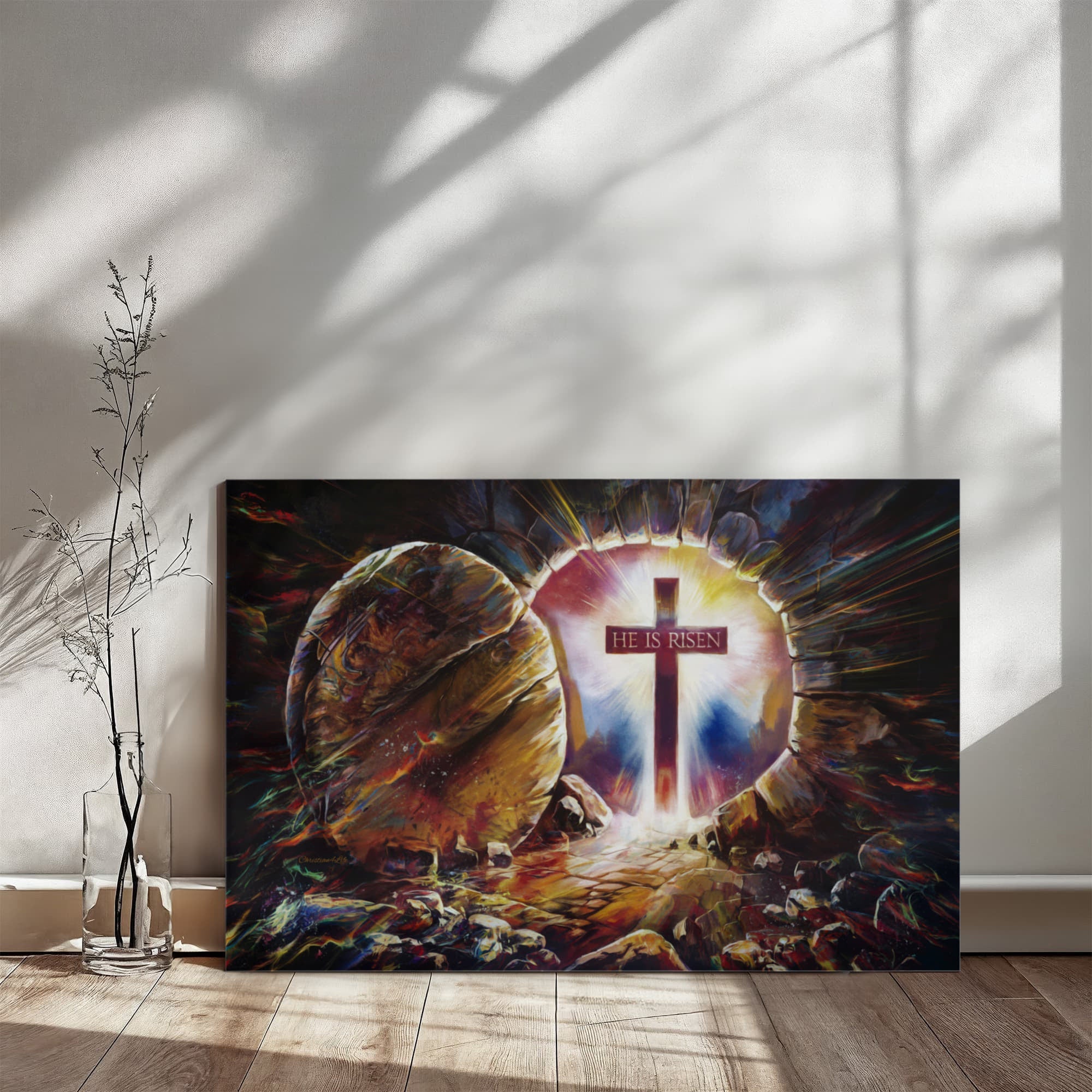 Colorful "He is Risen" Gallery Wrapped Canvas - Jesus Resurrection, Christian Easter Wall Art