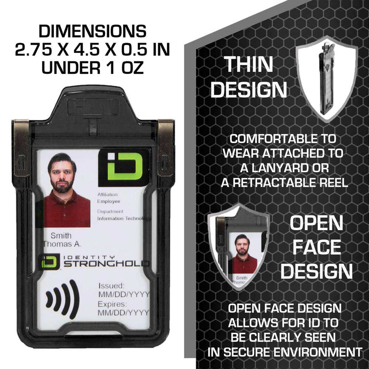 Secure Badge Holder Classic, Vertical 1 ID Card Holder, Retractable Reel, and Lanyard Bundle