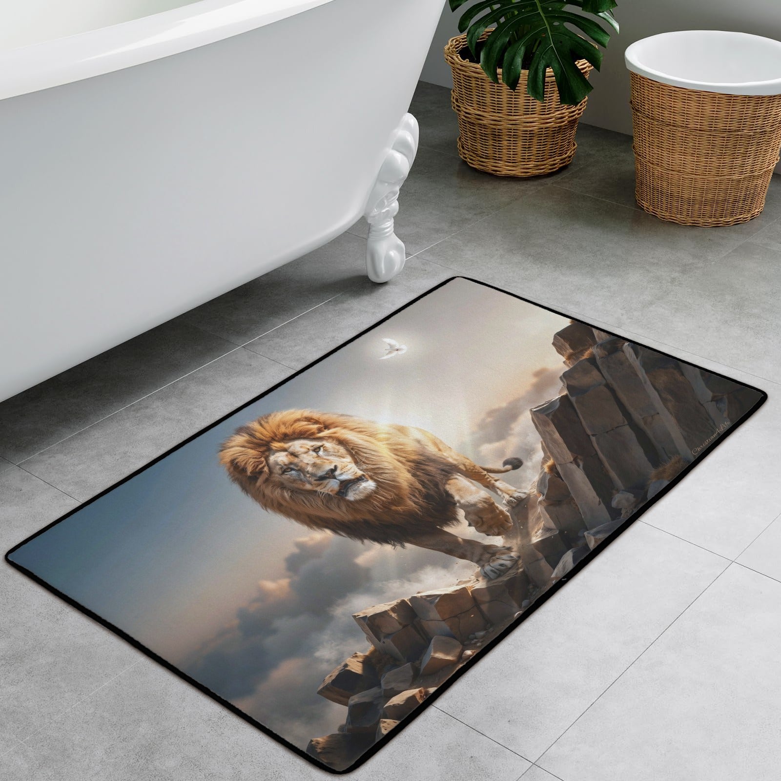 Lion of Judah and the Holy Spirit Area Rug with Black Binding 31"x20"
