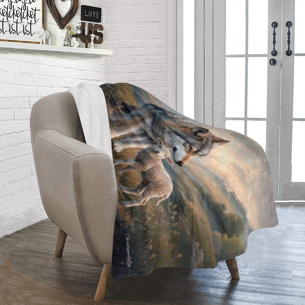 Wolf and Lamb-Isaiah 11:6 -Ultra-Soft Micro Fleece Blanket (multiple sizes)