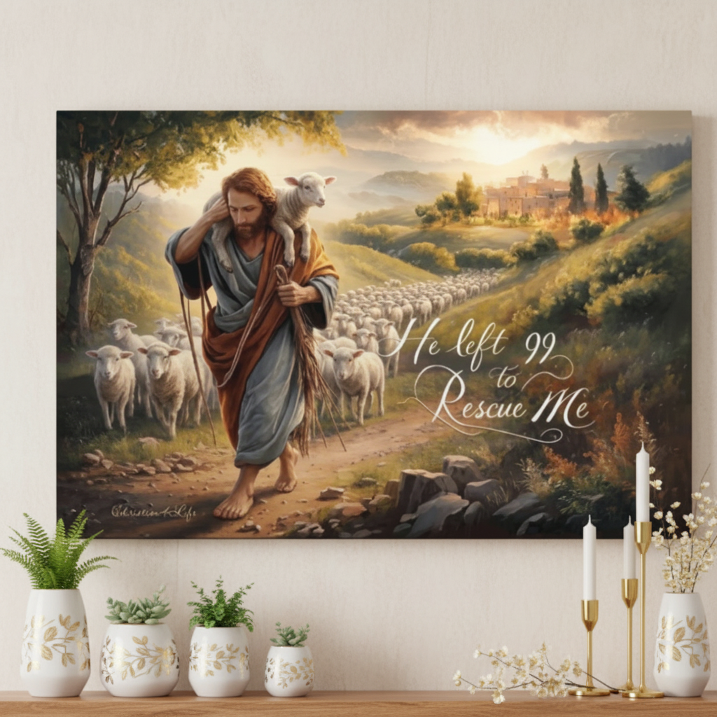 "He Left 99 To Rescue Me" Gallery Wrapped Christian Wall Art Canvas