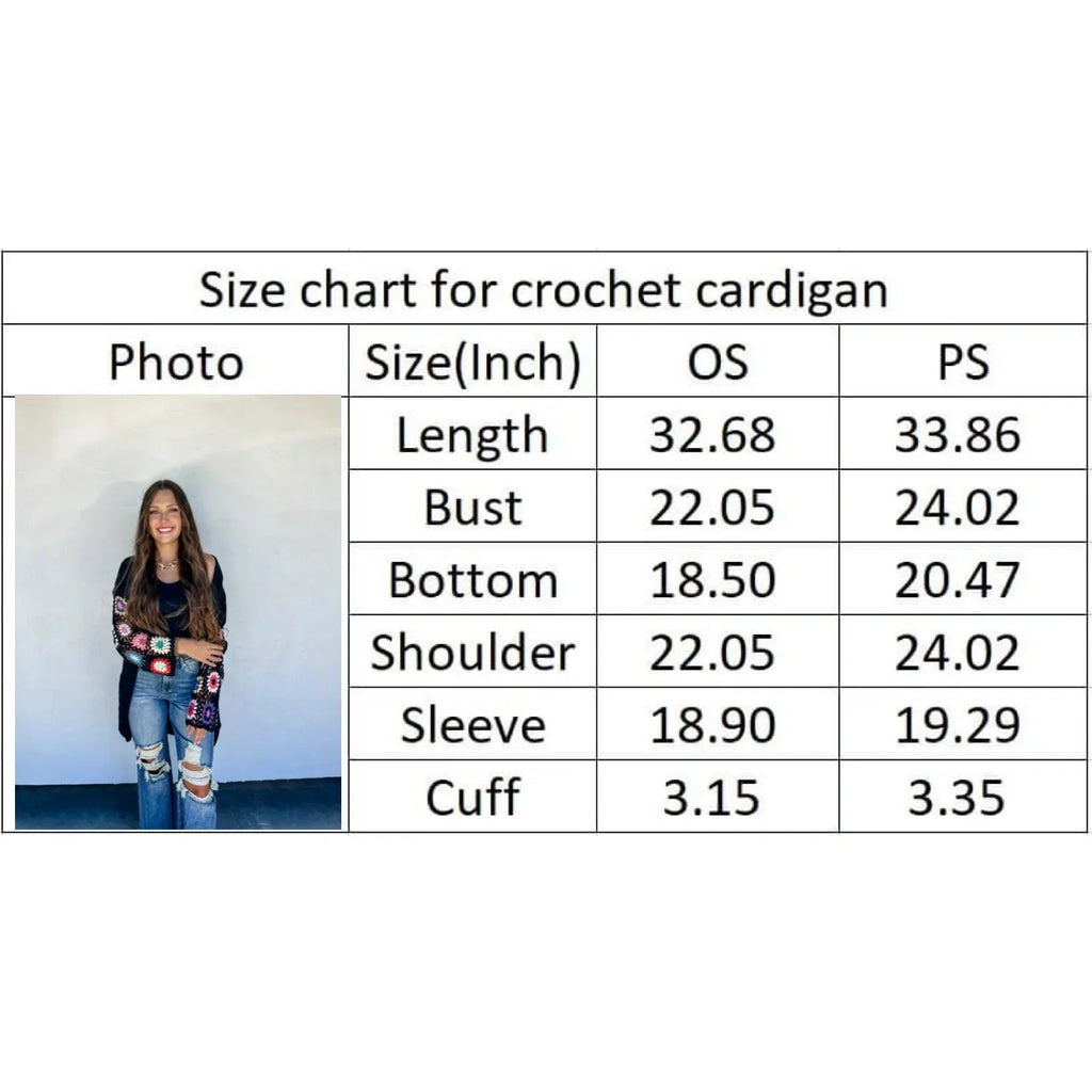 Crochet Knit Cardigan Black and Multi Color