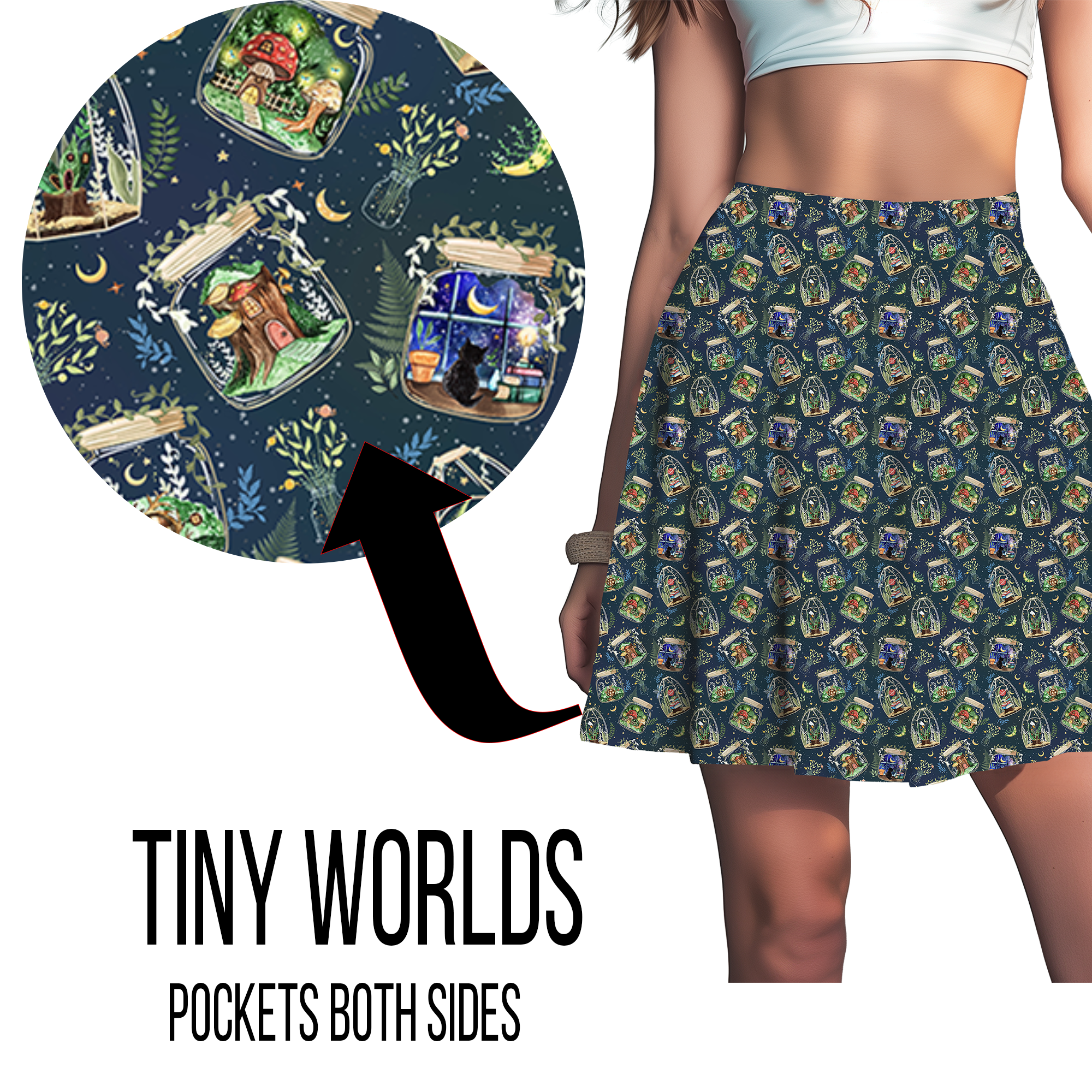 Tiny Worlds Leggings- Full Length, Capri , Jogger Shorts,  or Skort Pockets - Pre Order