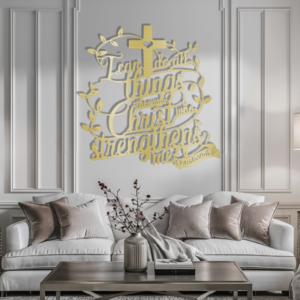 "I can do all things through Christ who strengthens me" Christian die-cut metal sign (with Heart)