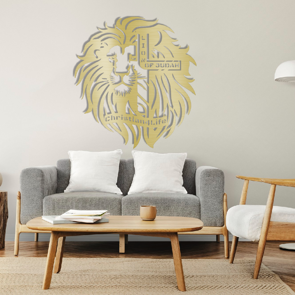 Lion of Judah, - Lion and Cross Christian die-cut metal sign, Christian Metal Sign, Christian Wall Art