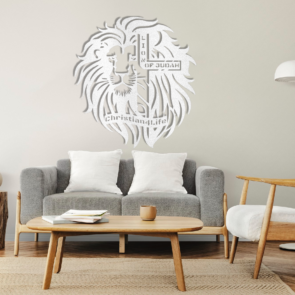 Lion of Judah, - Lion and Cross Christian die-cut metal sign, Christian Metal Sign, Christian Wall Art
