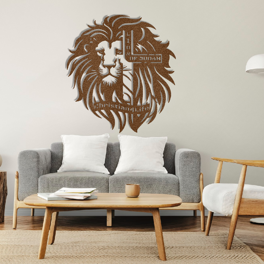 Lion of Judah, - Lion and Cross Christian die-cut metal sign, Christian Metal Sign, Christian Wall Art