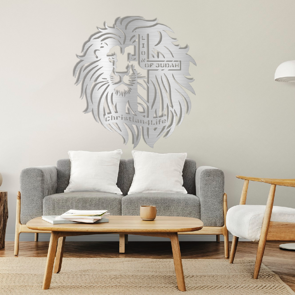 Lion of Judah, - Lion and Cross Christian die-cut metal sign, Christian Metal Sign, Christian Wall Art