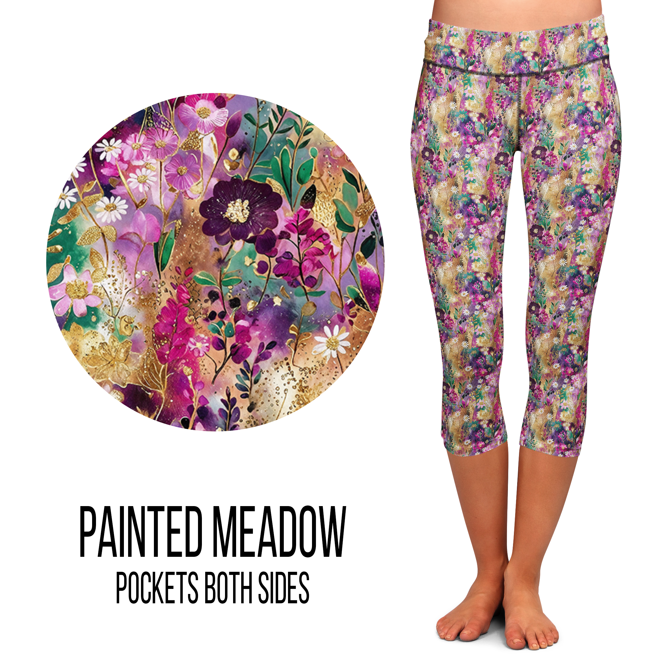 Painted Meadow Leggings Full Length, Capri , Jogger Shorts,  or Skort Pockets - Pre Order